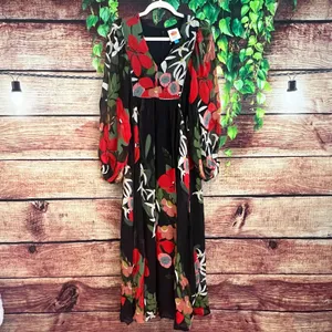 Farm Rio x Anthropologie Long Sleeve V Neck Floral Maxi Dress Balloon Sleeve S thumbnail 5