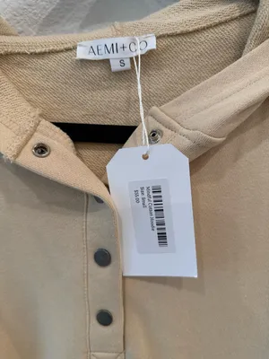 AEMI + CO Beige Oversized Snap Front Hoodie Pullover Small NWT Tan thumbnail 4