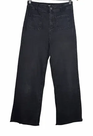 OAT New York Wide Leg Jeans Womens 4/27 Black High Rise Patch Pocket Raw Hem thumbnail 1