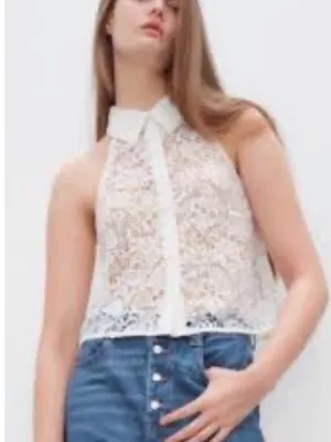Zara White Lace Halter Collared Camisole thumbnail 1