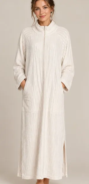 STAN HERMAN Half Zip Light Terrycloth Robe Getting Ready Housecoat Pockets Large thumbnail 1