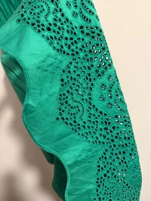 NWT Karina Grimaldi Emerald Green deep V-Neck Midi Dress hayley size S eyelet thumbnail 6