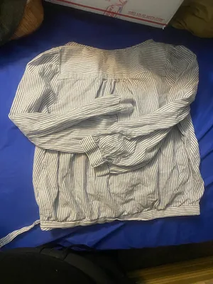 Women’s Madewell Blue and White Striped cropped shirt with tie thumbnail 5