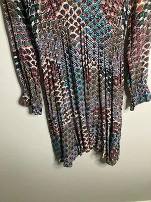 Maeve Multicolored Fan-Print V-Neck Long Sleeve Dress thumbnail 4