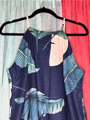 Navy Tropical Print Halter Shift Dress Blue Size XL thumbnail 2