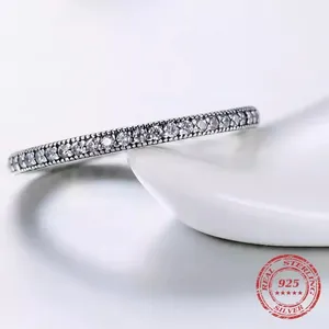 SIZE 8 925  Hearts Clear CZ Stackable Ring thumbnail 3