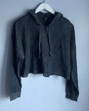 Ambiance Cropped Charcoal Grey Hoodie Sweatshirt Active Shirt Top Large Basic thumbnail 1