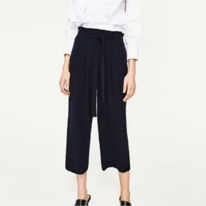 Zara -1310 Wide Leg Crop Pants‎ Tie Waist Black Women's Size XS thumbnail 2