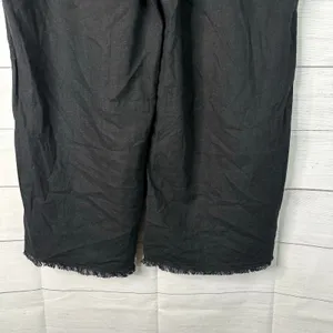 Caslon XL Black Linen Blend Wide Leg Crop Pant Raw Frayed Hem Drawstring Coastal thumbnail 6