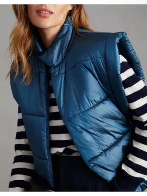 Anthropologie Pilero Packable Puffer Vest Side Tie Metallic Blue One Size thumbnail 1