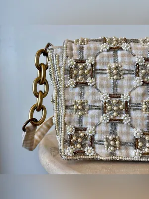 Zara Embellished beaded Cream Pearl-Trim Shoulder Bag thumbnail 3