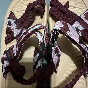 Arch support sandles with rope details in wine, grey and pink, adjustable strap thumbnail 5