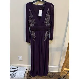 Betsy And Adam Long Evening Gown Purple Embellished Size 10 thumbnail 3