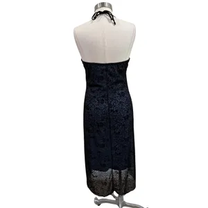 Byer California Vintage Y2K Burnout Velvet Halter Dress Black Blue Floral Large thumbnail 2