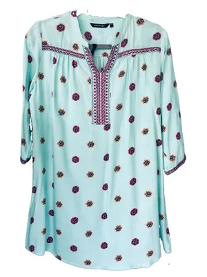 Mint Green Embroidered Boho Tunic Dress L Casual Summer Caftan Shift" thumbnail 1