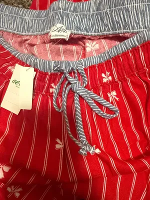 Aerie NWT flannel red white bows stripes pajama pants drawstring woman size XXL thumbnail 4