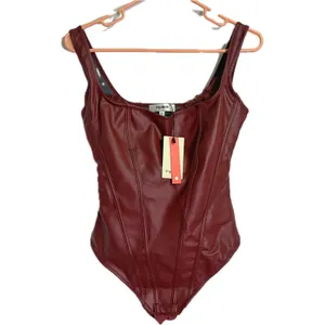 NWT Popilush Faux Leather Corset Bodysuit Deep Red Lace Tummy Control Shaper Med thumbnail 5