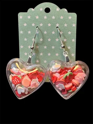 Handmade Heart Puff Shaker Dangle Earrings Strawberries And Hearts New thumbnail 2