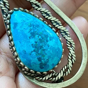 Unsigned Southwestern Sterling Silver Teardrop Turquoise Pendant Brooch thumbnail 3