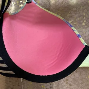 PINK Victorias Secret Yellow Black Tropical Wear Everywhere Bra 36B thumbnail 4