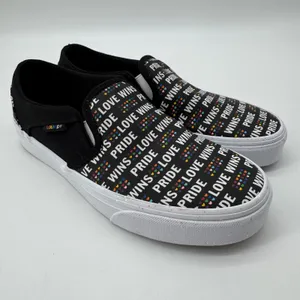 Vans‎ Slip-On Pride Love Wins Women 6.5 Black Rainbow Glitter Sneakers thumbnail 3