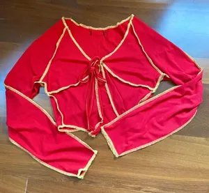 Urban Outfitters Tie Neck Contrast Stitch Hanky Hem Top thumbnail 1