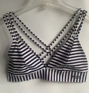 PINK Victoria’s Secret black white striped strappy bralette athletic sport bra S thumbnail 1