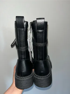 wild fable Black Lace-Up Combat Boots with Chunky Heel thumbnail 3