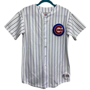 Chicago Cubs Majestic Jersey XL Made USA White Pinstripe MLB Baseball thumbnail 1
