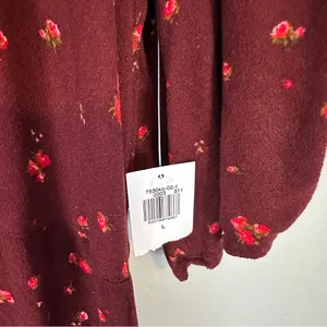 Old Navy Burgundy Puff-Sleeve V-Neck Midi Dress NWT NEW Large Burgundy Floral thumbnail 11