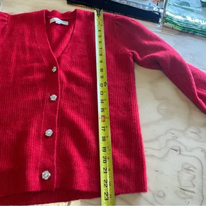 NWOT LOFT Rhinestone Buttons Relaxed‎ Fit Knit Cardigan Sweater Red Small thumbnail 14