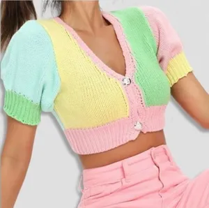 Y2K cropped knit top color block feminine coquette fairy boho cute-goth festival thumbnail 1