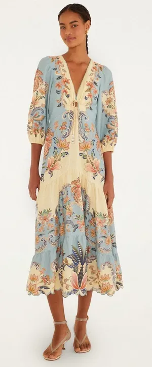Farm Rio Butter Yellow Boho Beauty Maxi Dress XS thumbnail 1