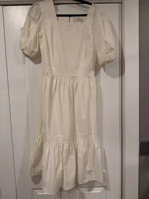 Rachel Parcell Cream Square Neck Puff Sleeve Midi‎ Dress medium thumbnail 2