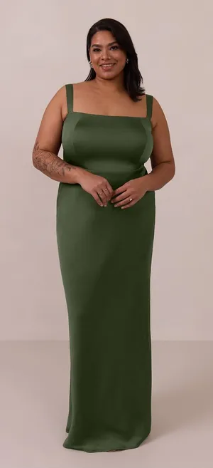 NWT Park & Fifth Albright Dress in Dark Olive Satin Size Small Bridesmaid Maxi thumbnail 1