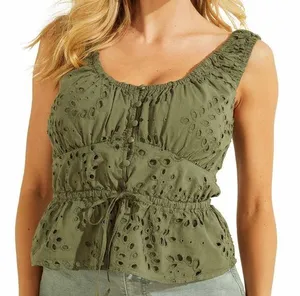 NWT Guess Larisen Cotton Eyelet Peplum Top thumbnail 1