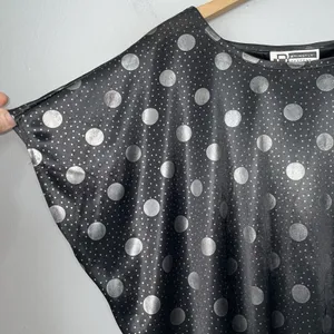 Vintage Going Out Top Plus Size 20W Black Metallic Silver Polka Dot Slinky Knit thumbnail 3
