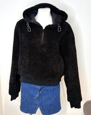 Lululemon Textured Fleece 1/2 Zip Hoodie Women 12 Black LW3FLRS NWT Plush Cozy thumbnail 1