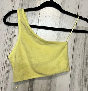 Zara Yellow One Shoulder Crop Top Small Asymmetrical Knit Stretchy thumbnail 1