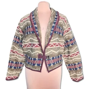 90s Southwestern Tapestry Jacket‎ Medium Cotton Cropped Boho Cowgirl Western thumbnail 3