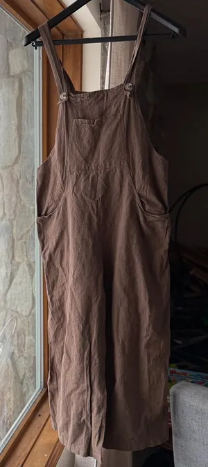 Brown wide leg cotton Women's Jumpsuit thumbnail 1