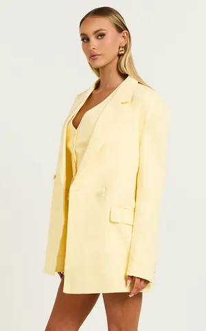 New Showpo Virginia Jacket Oversized Double Breasted Blazer Yellow MSRP $129 thumbnail 4