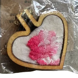 Medium Heart Handmade Embroidered Loom Pendants from Vintage Handkerchiefs thumbnail 1