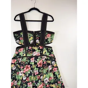 NWT Gianni Bini Dress Black Alexie Corset Mini Floral Cutout Fit Flare Large thumbnail 6