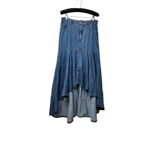 Risen Jeans Blue Denim High Low Tiered Ruffle Maxi Skirt RDS6280 Large‎ thumbnail 4