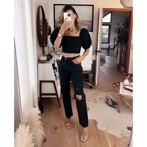 Abercrombie Ankle Straight Jeans Size 28 Black Denim Ultra High Rise Pant Grunge thumbnail 8
