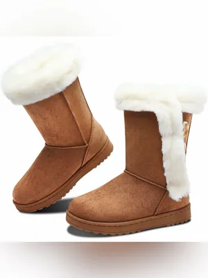 SO Tan Faux-Suede Winter Boots with Cream Faux-Fur Trim Size 11 thumbnail 14