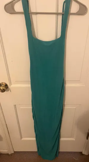 Oh Polly Teal textured low back maxi dress thumbnail 1