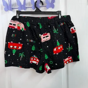 Old Navy black‎ Christmas holiday pull on drawstring fleece pajama shorts small thumbnail 3