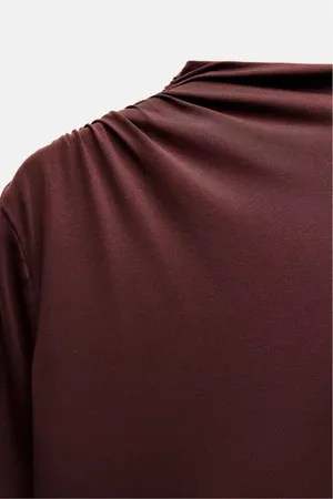 Zara Elegant Burgundy brown wine Maxi Dress stretchy long Sleeve Casual bodycon thumbnail 14